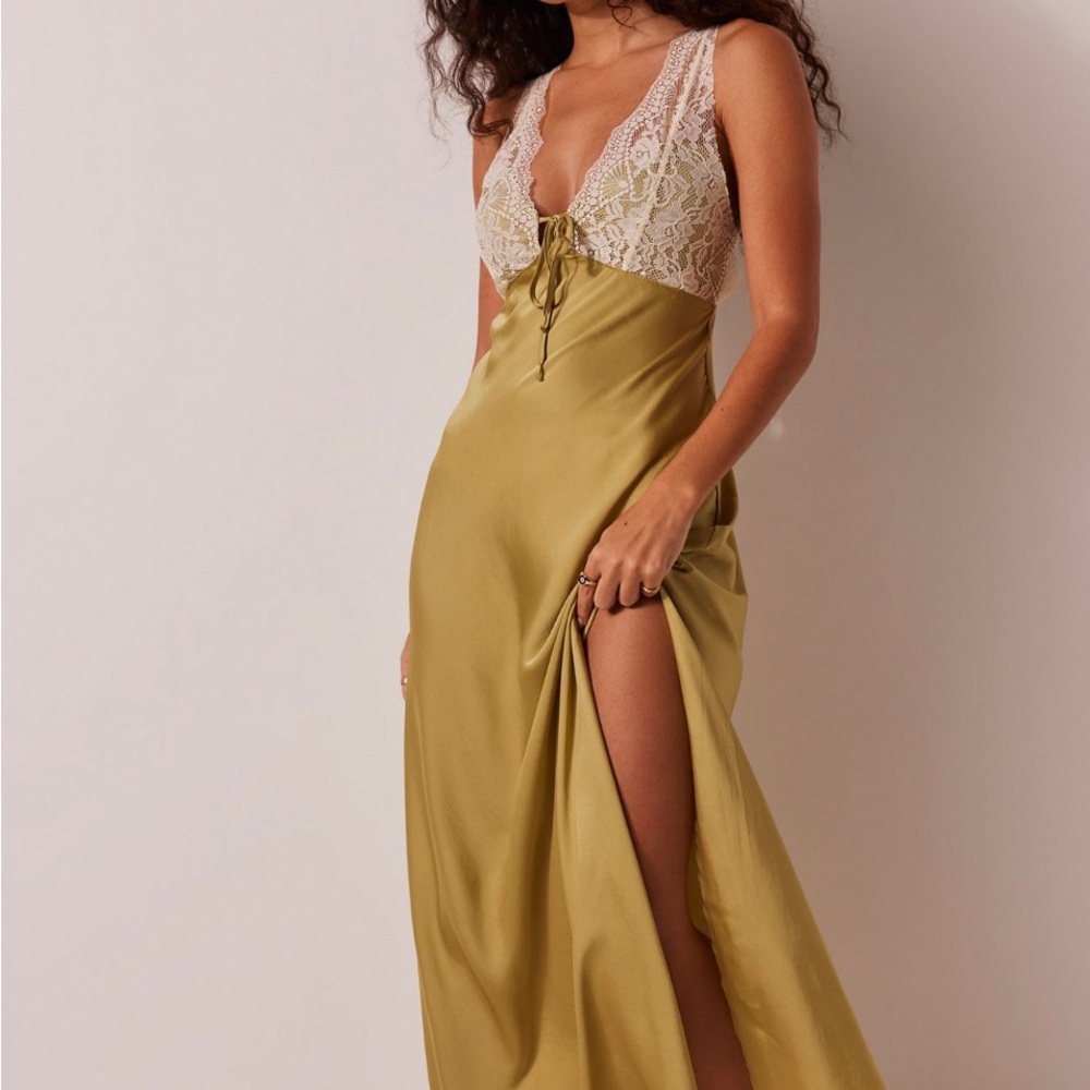 Free People Elegant Lace Trim Satin Dress